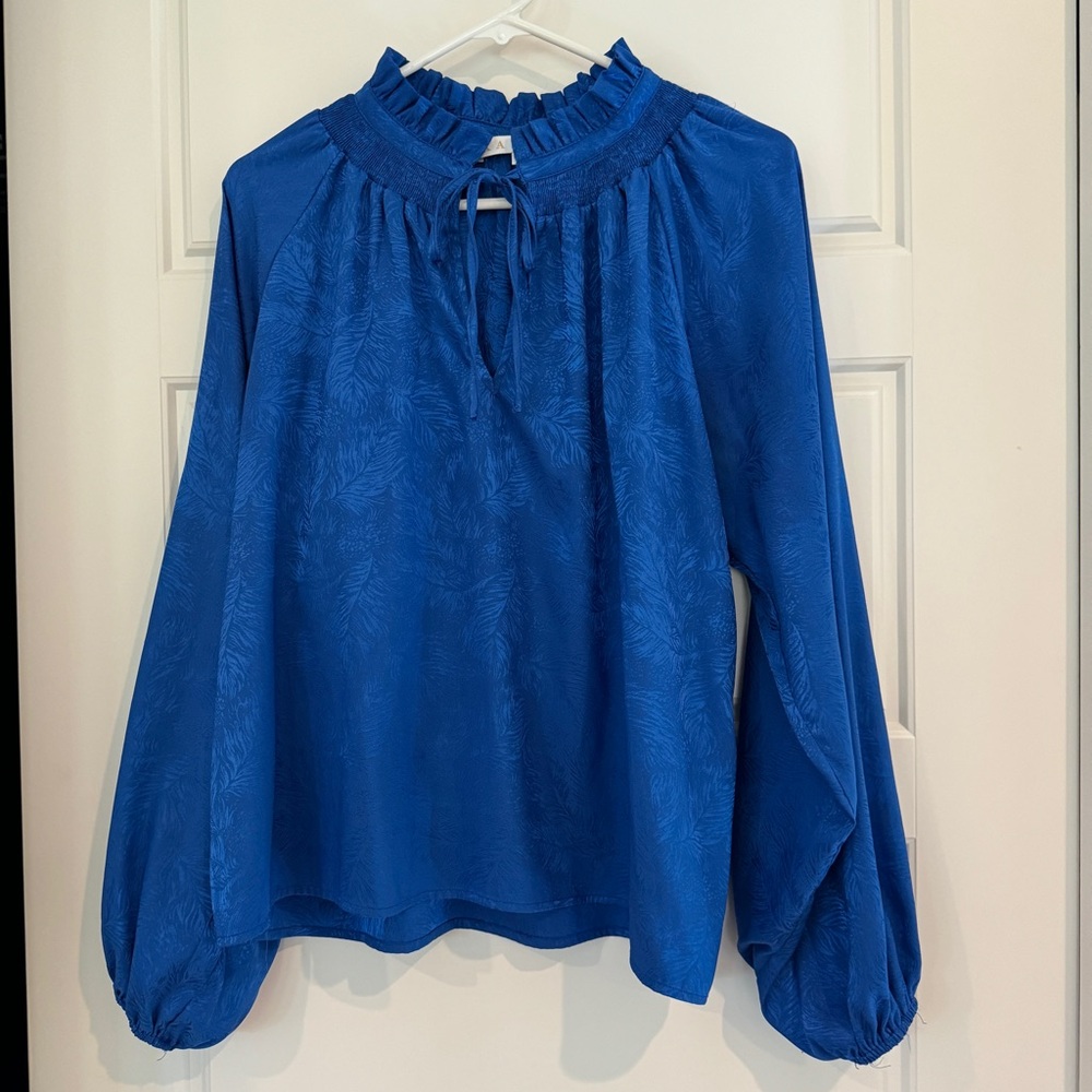 KARLIE royal blue feather satin top, medium
